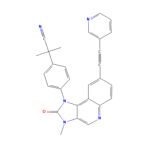 2-methyl-2-[4-[3-methyl-2-oxo-8-(2-pyridin-3-ylethynyl)imidazo[4,5-c]quinolin-1-yl]phenyl]propanenitrile (CAS: 853910-61-9) - Related Chemical Product