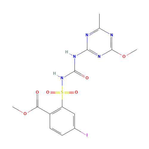 methyl 4-iodo-2-[(4-methoxy-6-methyl-1,3,5-triazin-2-yl)carbamoylsulfamoyl]benzoate (CAS: 185119-76-0) - Chemical Structure and Molecular Formula 