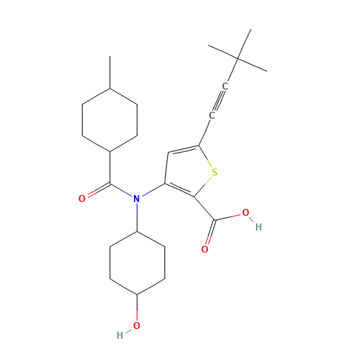 5-(3,3-dimethylbut-1-ynyl)-3-[(4-hydroxycyclohexyl)-(4-methylcyclohexanecarbonyl)amino]thiophene-2-carboxylic acid (CAS: 1026785-59-0) - Related Chemical Product