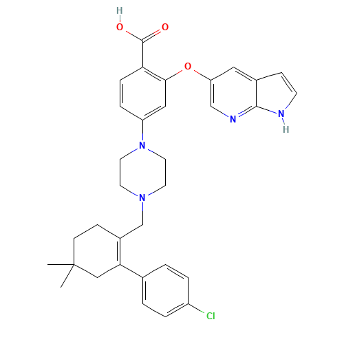 4-[4-[[2-(4-chlorophenyl)-4,4-dimethylcyclohexen-1-yl]methyl]piperazin-1-yl]-2-(1H-pyrrolo[2,3-b]pyridin-5-yloxy)benzoic acid (CAS: 1235865-77-6) - Related Chemical Product