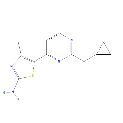 5-[2-(cyclopropylmethyl)pyrimidin-4-yl]-4-methyl-1,3-thiazol-2-amine (CAS: 1163707-18-3) - Chemical Structure and Molecular Formula 