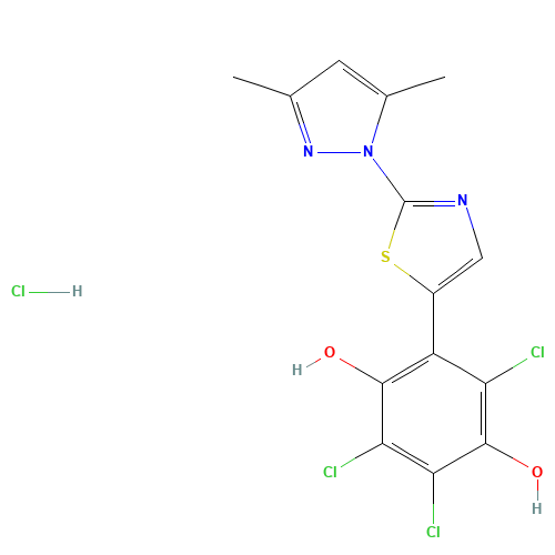 2,3,5-trichloro-6-[2-(3,5-dimethylpyrazol-1-yl)-1,3-thiazol-5-yl]benzene-1,4-diol;hydrochloride (CAS: 1187732-73-5) - Related Chemical Product