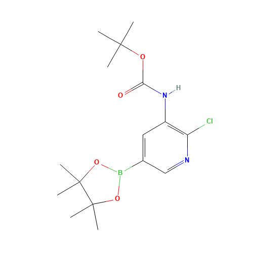 tert-butyl N-[2-chloro-5-(4,4,5,5-tetramethyl-1,3,2-dioxaborolan-2-yl)pyridin-3-yl]carbamate (CAS: 1246184-56-4) - Chemical Structure and Molecular Formula 