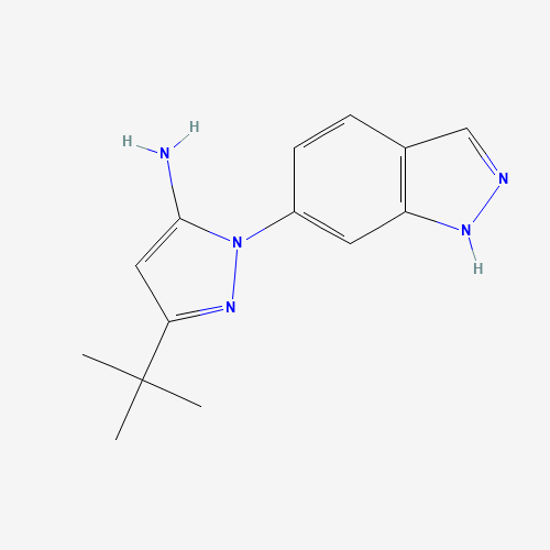 5-tert-butyl-2-(1H-indazol-6-yl)pyrazol-3-amine (CAS: 897374-19-5) - Chemical Structure and Molecular Formula 
