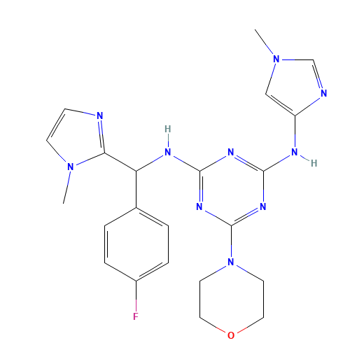 2-N-[(4-fluorophenyl)-(1-methylimidazol-2-yl)methyl]-4-N-(1-methylimidazol-4-yl)-6-morpholin-4-yl-1,3,5-triazine-2,4-diamine (CAS: 1200605-38-4) - Related Chemical Product