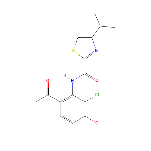 N-(6-acetyl-2-chloro-3-methoxyphenyl)-4-propan-2-yl-1,3-thiazole-2-carboxamide (CAS: 923289-37-6) - Chemical Structure and Molecular Formula 
