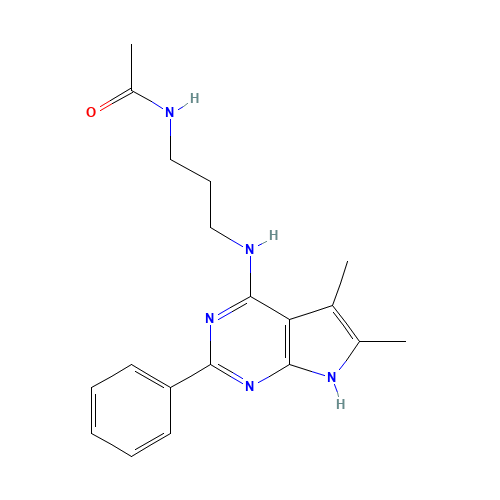 N-[3-[(5,6-dimethyl-2-phenyl-7H-pyrrolo[2,3-d]pyrimidin-4-yl)amino]propyl]acetamide (CAS: 251946-23-3) - Chemical Structure and Molecular Formula 