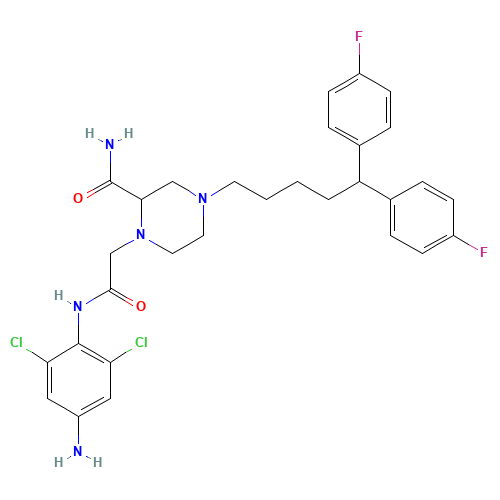 1-[2-(4-amino-2,6-dichloroanilino)-2-oxoethyl]-4-[5,5-bis(4-fluorophenyl)pentyl]piperazine-2-carboxamide (CAS: 120770-34-5) - Related Chemical Product
