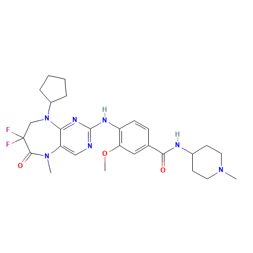 4-[(9-cyclopentyl-7,7-difluoro-5-methyl-6-oxo-8H-pyrimido[4,5-b][1,4]diazepin-2-yl)amino]-3-methoxy-N-(1-methylpiperidin-4-yl)benzamide (CAS: 1062243-51-9) - Related Chemical Product