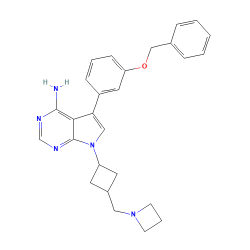 7-[3-(azetidin-1-ylmethyl)cyclobutyl]-5-(3-phenylmethoxyphenyl)pyrrolo[2,3-d]pyrimidin-4-amine (CAS: 475488-34-7) - Chemical Structure and Molecular Formula 