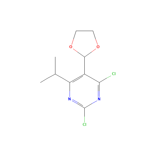 2,4-dichloro-5-(1,3-dioxolan-2-yl)-6-propan-2-ylpyrimidine (CAS: 916480-92-7) - Chemical Structure and Molecular Formula 