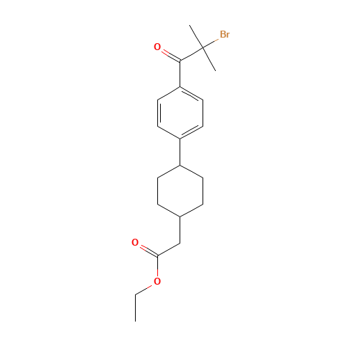 ethyl 2-[4-[4-(2-bromo-2-methylpropanoyl)phenyl]cyclohexyl]acetate (CAS: 701232-18-0) - Chemical Structure and Molecular Formula 