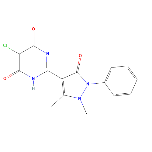 5-chloro-2-(1,5-dimethyl-3-oxo-2-phenylpyrazol-4-yl)-1H-pyrimidine-4,6-dione (CAS: 21585-48-8) - Chemical Structure and Molecular Formula 