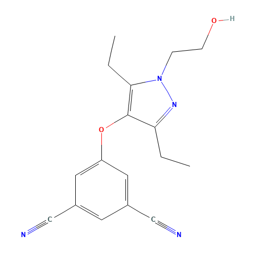 5-[3,5-diethyl-1-(2-hydroxyethyl)pyrazol-4-yl]oxybenzene-1,3-dicarbonitrile (CAS: 473921-12-9) - Chemical Structure and Molecular Formula 