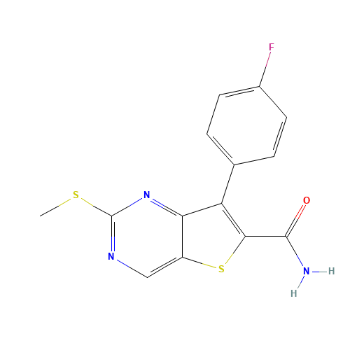 7-(4-fluorophenyl)-2-methylsulfanylthieno[3,2-d]pyrimidine-6-carboxamide (CAS: 1462950-00-0) - Chemical Structure and Molecular Formula 