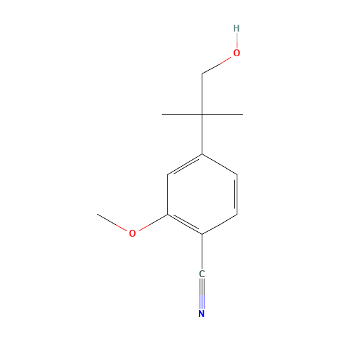 4-(1-hydroxy-2-methylpropan-2-yl)-2-methoxybenzonitrile (CAS: 1255207-27-2) - Chemical Structure and Molecular Formula 