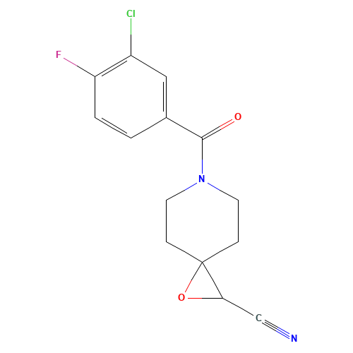 6-(3-chloro-4-fluorobenzoyl)-1-oxa-6-azaspiro[2.5]octane-2-carbonitrile (CAS: 448920-97-6) - Chemical Structure and Molecular Formula 