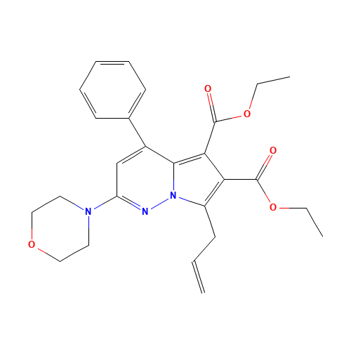 diethyl 2-morpholin-4-yl-4-phenyl-7-prop-2-enylpyrrolo[1,2-b]pyridazine-5,6-dicarboxylate (CAS: 844874-89-1) - Chemical Structure and Molecular Formula 