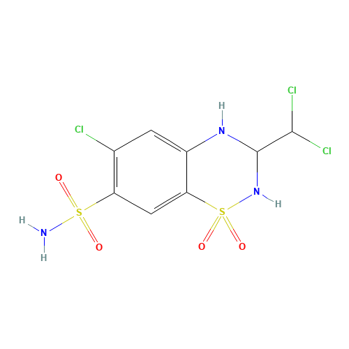 6-chloro-3-(dichloromethyl)-1,1-dioxo-3,4-dihydro-2H-1$l^{6},2,4-benzothiadiazine-7-sulfonamide (CAS: 133-67-5) - Related Chemical Product