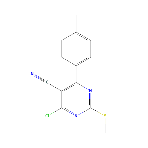 4-chloro-6-(4-methylphenyl)-2-methylsulfanylpyrimidine-5-carbonitrile (CAS: 128640-74-4) - Chemical Structure and Molecular Formula 