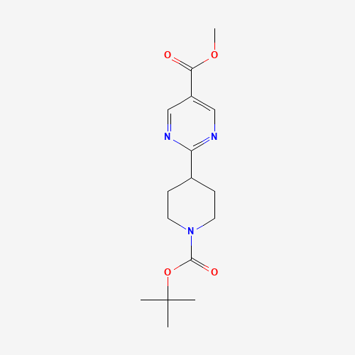 methyl 2-[1-[(2-methylpropan-2-yl)oxycarbonyl]piperidin-4-yl]pyrimidine-5-carboxylate (CAS: 1035271-57-8) - Chemical Structure and Molecular Formula 