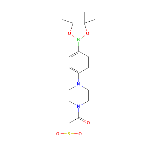 2-methylsulfonyl-1-[4-[4-(4,4,5,5-tetramethyl-1,3,2-dioxaborolan-2-yl)phenyl]piperazin-1-yl]ethanone (CAS: 1415794-08-9) - Chemical Structure and Molecular Formula 
