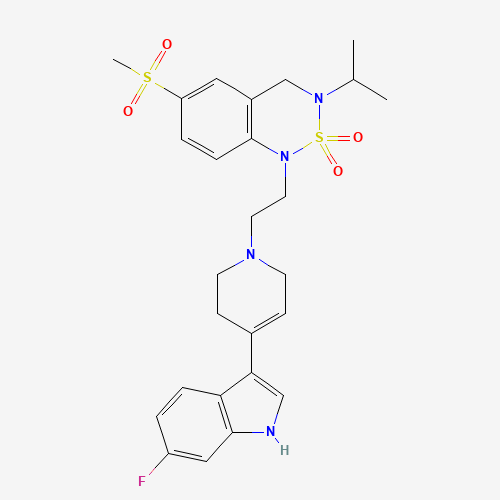 1-[2-[4-(6-fluoro-1H-indol-3-yl)-3,6-dihydro-2H-pyridin-1-yl]ethyl]-6-methylsulfonyl-3-propan-2-yl-4H-2$l^{6},1,3-benzothiadiazine 2,2-dioxide (CAS: 271780-64-4) - Related Chemical Product