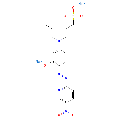 disodium;3-[4-[(5-nitropyridin-2-yl)diazenyl]-3-oxido-N-propylanilino]propane-1-sulfonate (CAS: 115408-94-1) - Chemical Structure and Molecular Formula 