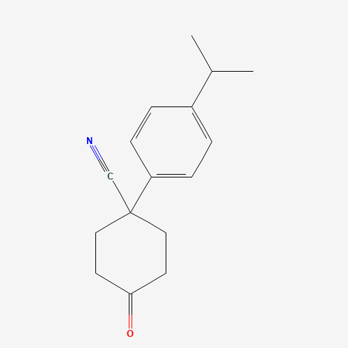 4-oxo-1-(4-propan-2-ylphenyl)cyclohexane-1-carbonitrile (CAS: 1202006-90-3) - Chemical Structure and Molecular Formula 