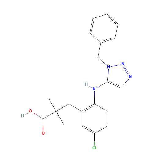 3-[2-[(3-benzyltriazol-4-yl)amino]-5-chlorophenyl]-2,2-dimethylpropanoic acid (CAS: 1611444-77-9) - Chemical Structure and Molecular Formula 