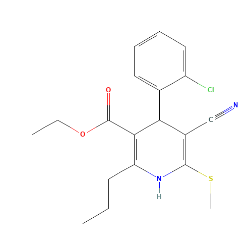 ethyl 4-(2-chlorophenyl)-5-cyano-6-methylsulfanyl-2-propyl-1,4-dihydropyridine-3-carboxylate (CAS: 276253-86-2) - Related Chemical Product