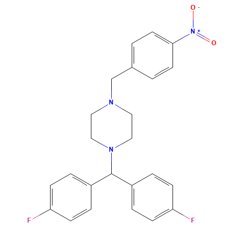 1-[bis(4-fluorophenyl)methyl]-4-[(4-nitrophenyl)methyl]piperazine (CAS: 914349-64-7) - Chemical Structure and Molecular Formula 