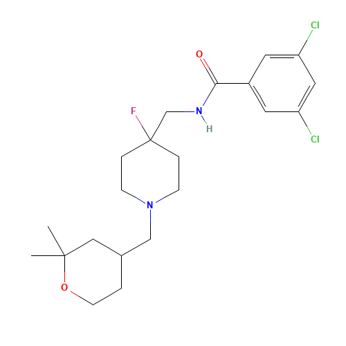 3,5-dichloro-N-[[1-[(2,2-dimethyloxan-4-yl)methyl]-4-fluoropiperidin-4-yl]methyl]benzamide (CAS: 918431-87-5) - Related Chemical Product