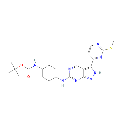 tert-butyl N-[4-[[3-(2-methylsulfanylpyrimidin-4-yl)-2H-pyrazolo[3,4-d]pyrimidin-6-yl]amino]cyclohexyl]carbamate (CAS: 1386398-86-2) - Related Chemical Product