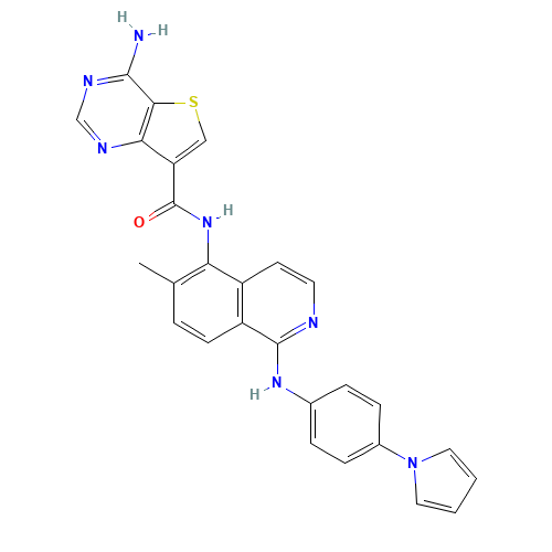 4-amino-N-[6-methyl-1-(4-pyrrol-1-ylanilino)isoquinolin-5-yl]thieno[3,2-d]pyrimidine-7-carboxamide (CAS: 1446111-89-2) - Related Chemical Product