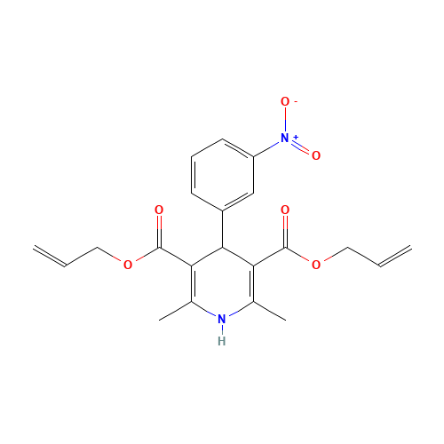 bis(prop-2-enyl) 2,6-dimethyl-4-(3-nitrophenyl)-1,4-dihydropyridine-3,5-dicarboxylate (CAS: 70172-98-4) - Chemical Structure and Molecular Formula 