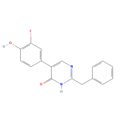 2-benzyl-5-(3-fluoro-4-hydroxyphenyl)-1H-pyrimidin-6-one (CAS: 946505-12-0) - Chemical Structure and Molecular Formula 