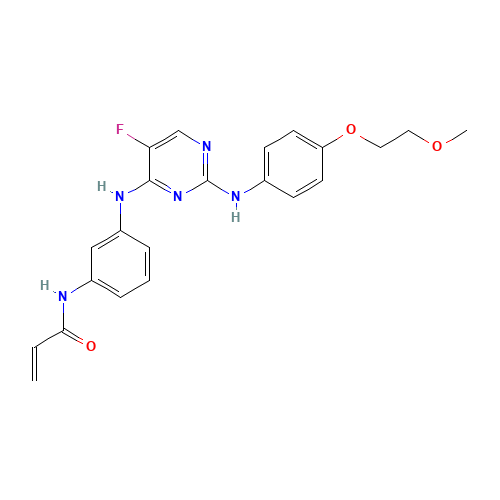 N-[3-[[5-fluoro-2-[4-(2-methoxyethoxy)anilino]pyrimidin-4-yl]amino]phenyl]prop-2-enamide (CAS: 1202757-89-8) - Chemical Structure and Molecular Formula 