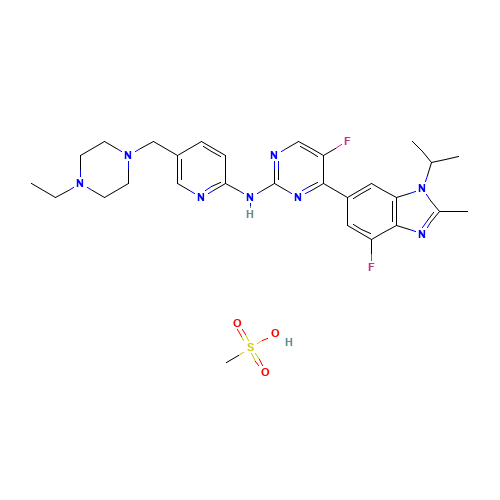 N-[5-[(4-ethylpiperazin-1-yl)methyl]pyridin-2-yl]-5-fluoro-4-(7-fluoro-2-methyl-3-propan-2-ylbenzimidazol-5-yl)pyrimidin-2-amine;methanesulfonic acid (CAS: 1231930-82-7) - Related Chemical Product