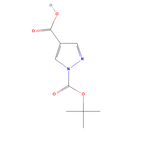 1-[(2-methylpropan-2-yl)oxycarbonyl]pyrazole-4-carboxylic acid (CAS: 288083-62-5) - Chemical Structure and Molecular Formula 