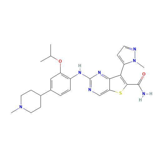 2-[4-(1-methylpiperidin-4-yl)-2-propan-2-yloxyanilino]-7-(2-methylpyrazol-3-yl)thieno[3,2-d]pyrimidine-6-carboxamide (CAS: 1462947-71-2) - Related Chemical Product
