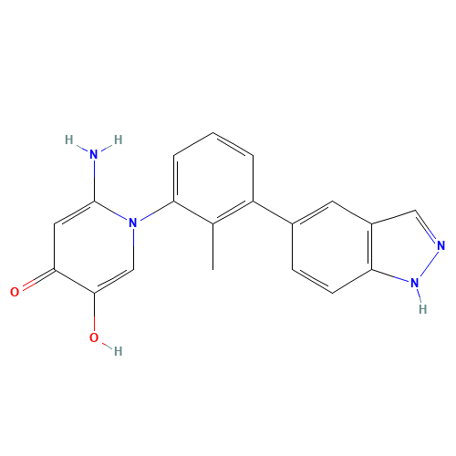 2-amino-5-hydroxy-1-[3-(1H-indazol-5-yl)-2-methylphenyl]pyridin-4-one (CAS: 1333331-10-4) - Chemical Structure and Molecular Formula 