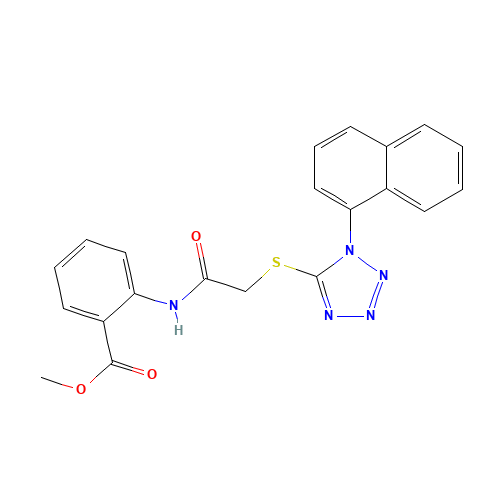 methyl 2-[[2-(1-naphthalen-1-yltetrazol-5-yl)sulfanylacetyl]amino]benzoate (CAS: 634168-75-5) - Chemical Structure and Molecular Formula 