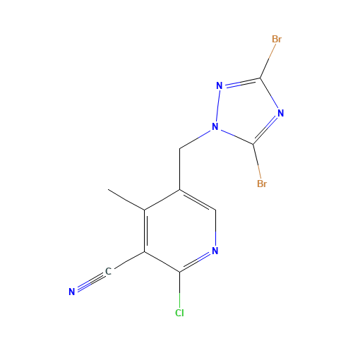 2-chloro-5-[(3,5-dibromo-1,2,4-triazol-1-yl)methyl]-4-methylpyridine-3-carbonitrile (CAS: 1428870-89-6) - Chemical Structure and Molecular Formula 