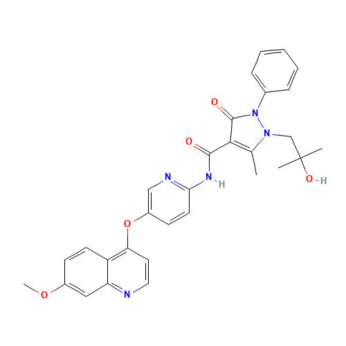 1-(2-hydroxy-2-methylpropyl)-N-[5-(7-methoxyquinolin-4-yl)oxypyridin-2-yl]-5-methyl-3-oxo-2-phenylpyrazole-4-carboxamide (CAS: 913376-83-7) - Chemical Structure and Molecular Formula 