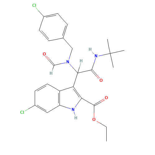 ethyl 3-[2-(tert-butylamino)-1-[(4-chlorophenyl)methyl-formylamino]-2-oxoethyl]-6-chloro-1H-indole-2-carboxylate (CAS: 1364488-67-4) - Related Chemical Product