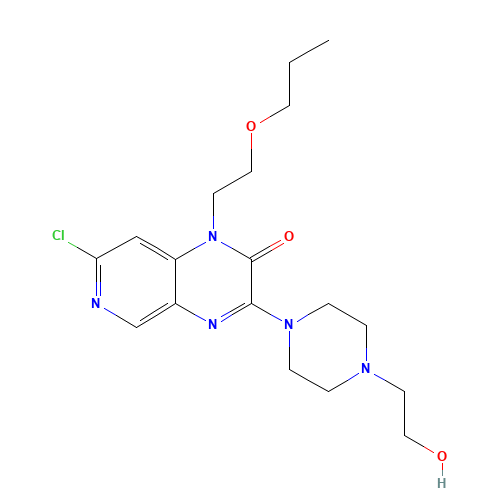 7-chloro-3-[4-(2-hydroxyethyl)piperazin-1-yl]-1-(2-propoxyethyl)pyrido[3,4-b]pyrazin-2-one (CAS: 954138-53-5) - Chemical Structure and Molecular Formula 