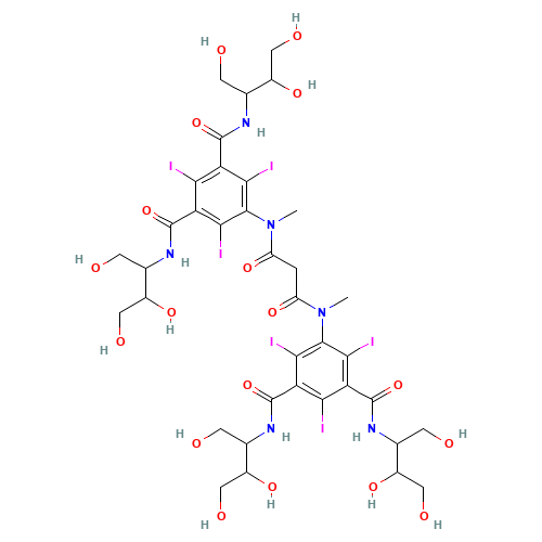 2,4,6-triiodo-5-[methyl-[3-oxo-3-[2,4,6-triiodo-N-methyl-3,5-bis(1,3,4-trihydroxybutan-2-ylcarbamoyl)anilino]propanoyl]amino]-1-N,3-N-bis(1,3,4-trihydroxybutan-2-yl)benzene-1,3-dicarboxamide (CAS: 79770-24-4) - Related Chemical Product