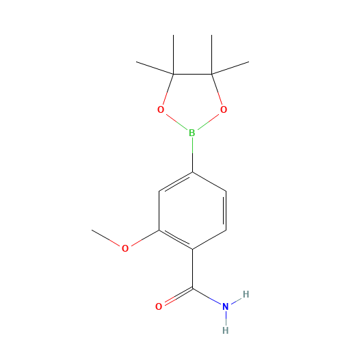 2-methoxy-4-(4,4,5,5-tetramethyl-1,3,2-dioxaborolan-2-yl)benzamide (CAS: 1246765-30-9) - Chemical Structure and Molecular Formula 