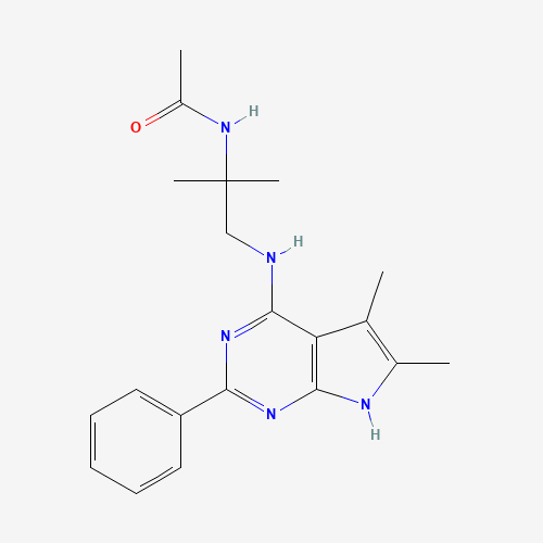 N-[1-[(5,6-dimethyl-2-phenyl-7H-pyrrolo[2,3-d]pyrimidin-4-yl)amino]-2-methylpropan-2-yl]acetamide (CAS: 251946-45-9) - Chemical Structure and Molecular Formula 